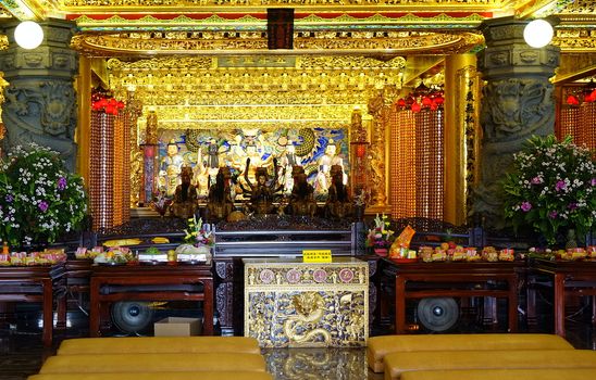 KAOHSIUNG, TAIWAN -- JUNE 10 , 2017: A view of the interior and altar of the Earth God Temple in Fengshan District.