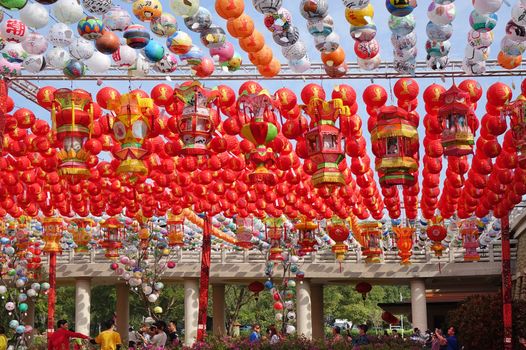 KAOHSIUNG, TAIWAN -- JANUARY 25, 2020: To celebrate the Chinese New Year the Fo Guang Shan Buddhist Monastery has put up colorful festive lanterns.