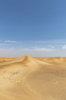 Desert landscape and with large copy space in the blue sky, for presentation
