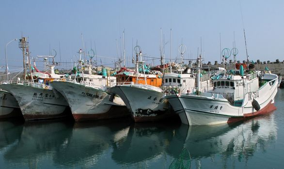 Fishing boats on the island of Lichiu off the coast of southern Taiwan
