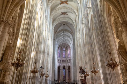 Nantes, France - September 29, 2018: Architecture detail of the interior of Saint Pierre Cathedral in Nantes on a summer day