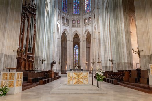Nantes, France - September 29, 2018: Architecture detail of the interior of Saint Pierre Cathedral in Nantes on a summer day