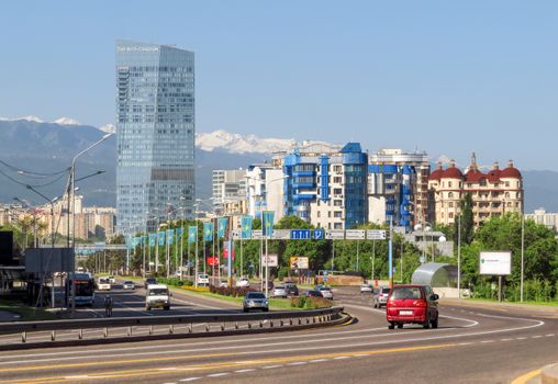 ALMATY, KAZAKHSTAN - MAY 14, 2017: View from Al-Farabi avenue, it is one of the main roads in the city of Almaty

Almaty, Kazakhstan - May 14, 2017: View from Al-Farabi avenue, it is one of the main roads in the city of Almaty