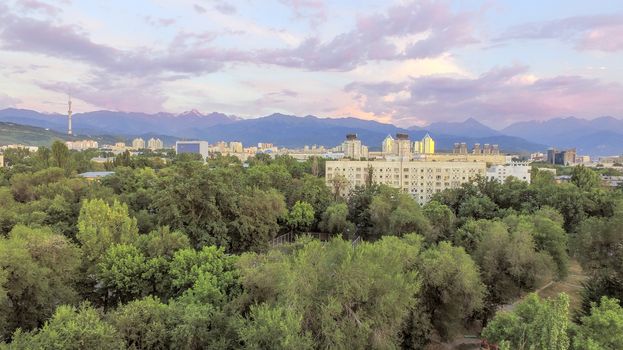 Panoramic aerial view of Almaty city, Kazakhstan.