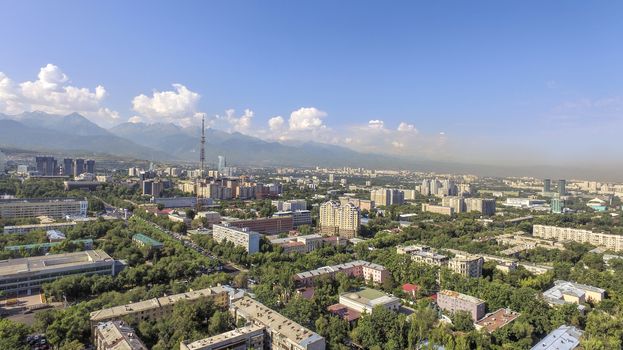 Panoramic aerial view of Almaty city, Kazakhstan.