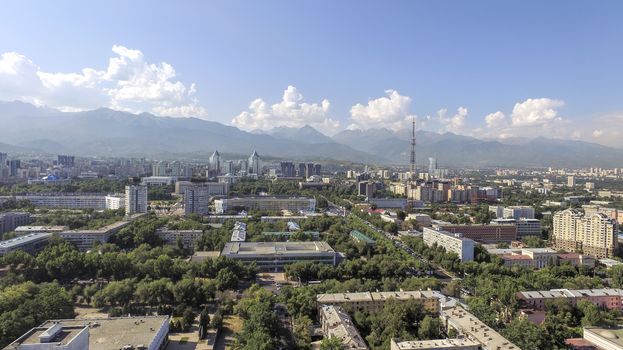 Panoramic aerial view of Almaty city, Kazakhstan.