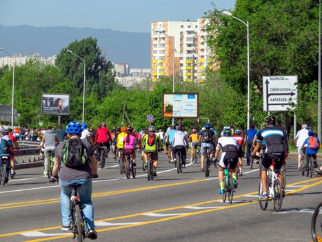 ALMATY, KAZAKHSTAN - MAY 14, 2017: Urban cycling marathon in the streets of the Almaty city. This is a periodically held event in the city.

Almaty, Kazakhstan - May 14, 2017: Urban cycling marathon in the streets of the Almaty city. This is a periodically held event in the city.