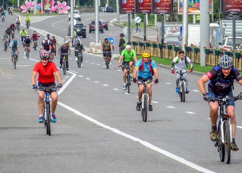 ALMATY, KAZAKHSTAN - MAY 21, 2017: Urban cycling marathon in the streets of the Almaty city. This is a periodically held event in the city.

Almaty, Kazakhstan - May 21, 2017: Urban cycling marathon in the streets of the Almaty city. This is a periodically held event in the city.