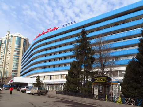 ALMATY, KAZAKHSTAN - MARCH 21, 2017: Hotel "Almaty" was built in the late 60s of the last century and is a historical, architectural monument.

Almaty, Kazakhstan - March 21, 2017: Hotel 'Almaty' was built in the late 60s of the last century and is a historical, architectural monument.