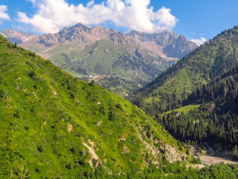 Zaiilisky Alatau mountains and Shymbulak ski resort near Almaty, Kazakhstan