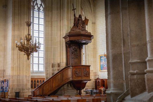 Nantes, France - September 29, 2018: Architecture detail of the interior of Saint Pierre Cathedral in Nantes on a summer day