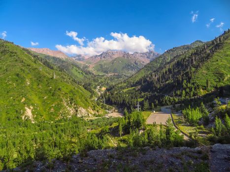 Zaiilisky Alatau mountains and Shymbulak ski resort near Almaty, Kazakhstan
