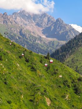 Zaiilisky Alatau mountains and funicular road to Shymbulak ski resort near Almaty, Kazakhstan