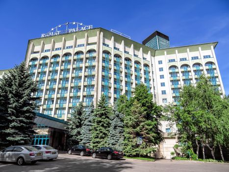 ALMATY, KAZAKHSTAN - MAY 21, 2017: The Rahat Palace Hotel is located at the intersection of Satpayev and Baizakov streets in Almaty, Kazakhstan

Almaty, Kazakhstan - May 21, 2017: The Rahat Palace Hotel is located at the intersection of Satpayev and Baizakov streets in Almaty, Kazakhstan