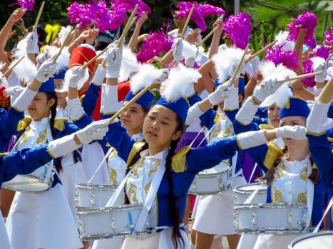 ALMATY, KAZAKHSTAN - JUNE 1, 2017: Solemn parade of children's and youth musical orchestras and ensembles on the Republic Square. More than 5,000 schoolchildren of the megapolis took part in the parade.

Almaty, Kazakhstan - June 1, 2017: Solemn parade of children's and youth musical orchestras and ensembles on the Republic Square. More than 5,000 schoolchildren of the megapolis took part in the parade.