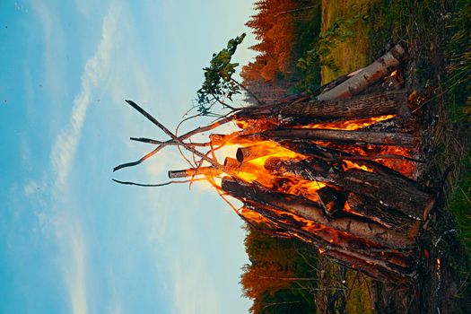 Large fire in the celebration of midsummer holidays night (Ligo) in Latvia