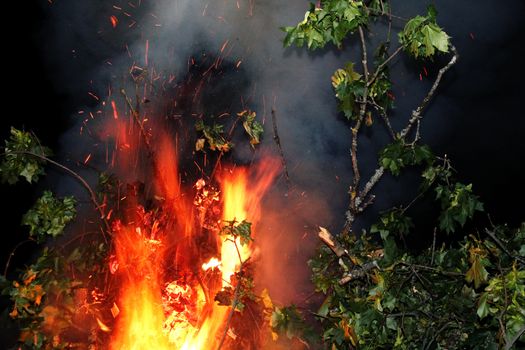 Large fire in the celebration of midsummer holidays night (Ligo) in Latvia