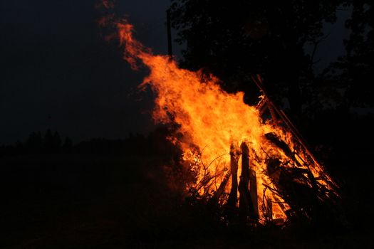 Large fire in the celebration of midsummer holidays night (Ligo) in Latvia