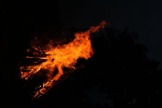 Large fire in the celebration of midsummer holidays night (Ligo) in Latvia