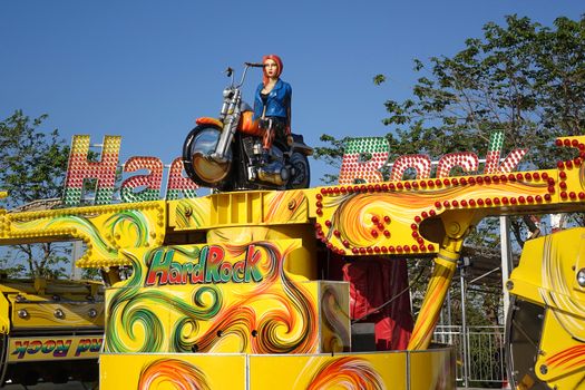 KAOHSIUNG, TAIWAN -- JANUARY 11, 2020: The Hard Rock amusement park thrill ride at a local fun fair