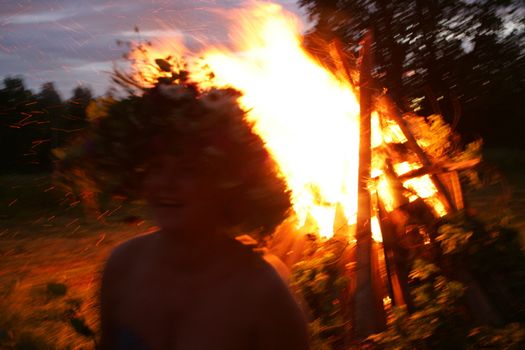 Large fire in the celebration of midsummer holidays night (Ligo) in Latvia