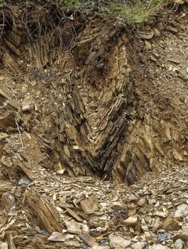 Image of a section of the cliffs/ rocks at Carylon Bay on the Coast of Cornwall, UK.