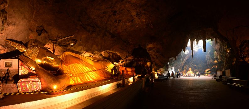 Panorama ray of light at Khao Luang Cave.