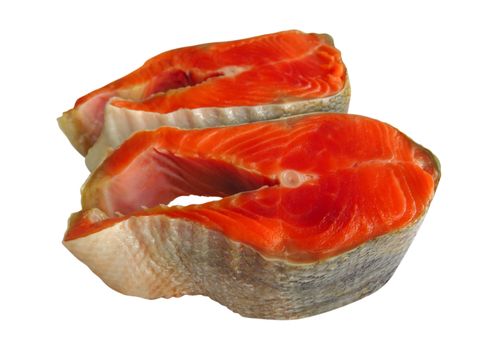 Salmon Red Fish Steaks isolated on a white background with clipping path