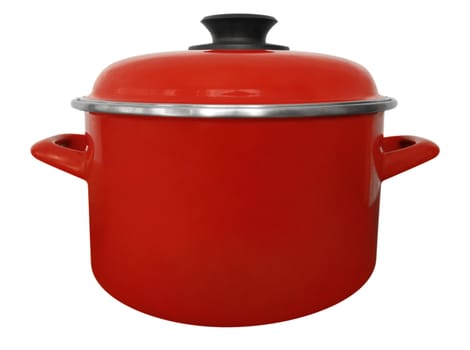 Red saucepan isolated on white with clipping path