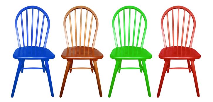 Colorful wooden chairs isolated on the white background