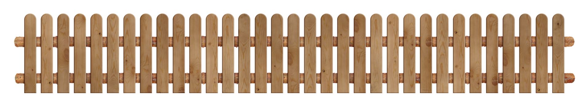 Wooden long fence isolated on white background