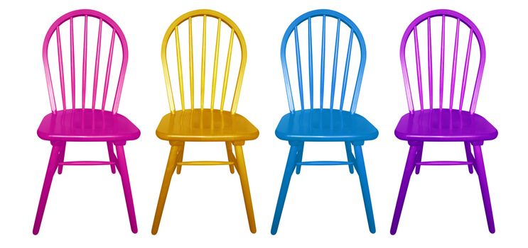 Colorful wooden chairs isolated on the white background