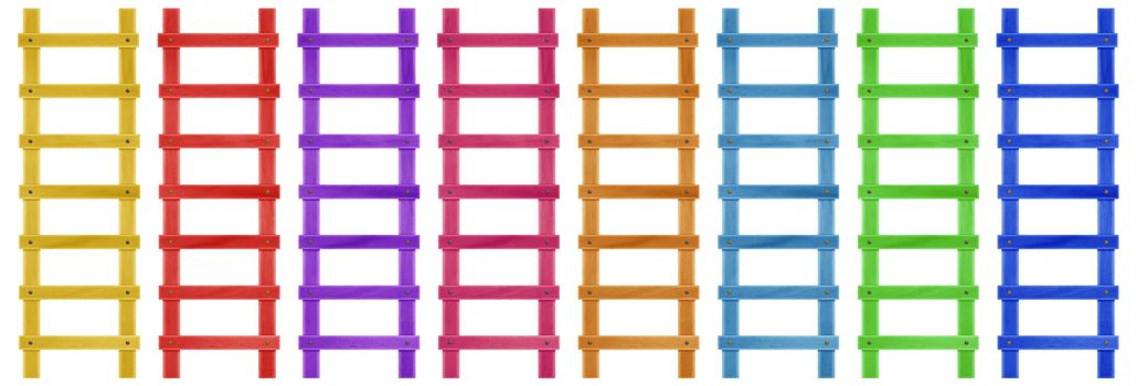 Wooden colorful step ladders isolated on the white background