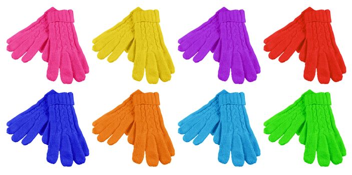 Colorful woolen gloves isolated on white background