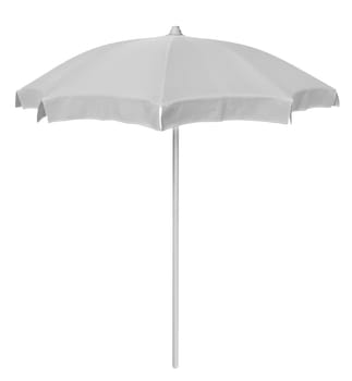 White beach umbrella isolated on white. Clipping path included.