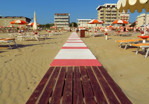 Footpath on the beach in Rimini, Italy