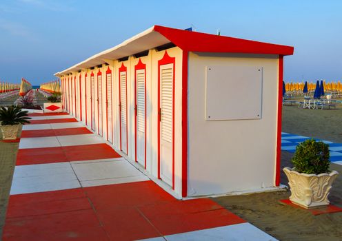 Beach cabins in Rimini, Emilia-Romagna, Italy