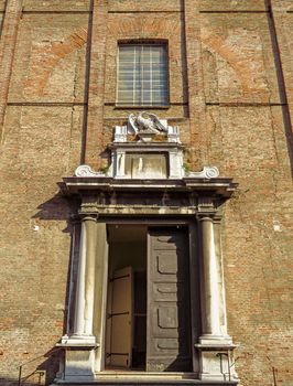 Door of old building in Rimini, Italy