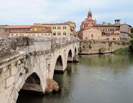 Old city from Tiberius Bridge in Rimini, one of the most solid architectural structures built by the Romans