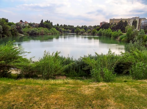 Pond in the public park in Rimini, Italy