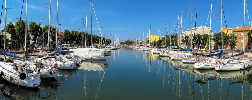 Rimini, Italy - June 21, 2017: Canal with yachts and sailboats in Rimini, Italy