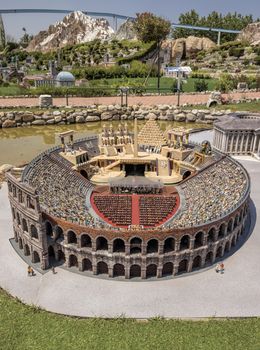 Rimini, Italy - June 13, 2017: Miniature of arena in Verona in the theme park "Italy in miniature" (Italia in miniature).