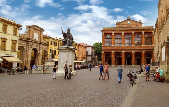 Rimini, Italy - June 14, 2017: Piazza Cavour Square. The city square is the political and economic center since the beginning of the thirteenth century.