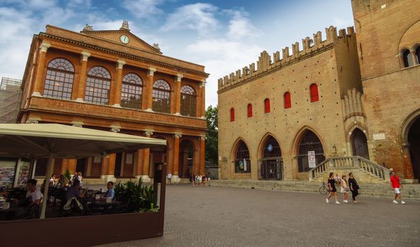Rimini, Italy - June 14, 2017: Public theater Amintore Galli and The Cavour square in Rimini, Italy