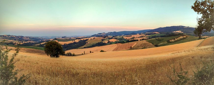 Panoramic view of countryside near San Leo city, Italy