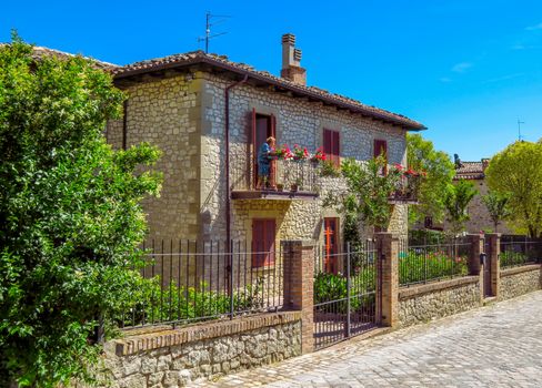 San Leo, Italy - June 18, 2017: Architecture of old city in San Leo, Italy