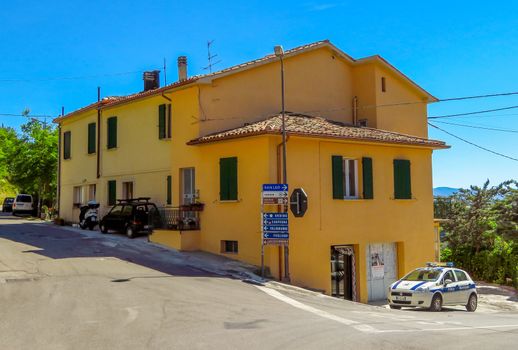 San Leo, Italy - June 18, 2017: Architecture of old city in San Leo, Italy