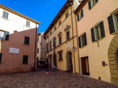 San Leo, Italy - June 18, 2017: Architecture old city in San Leo, Italy