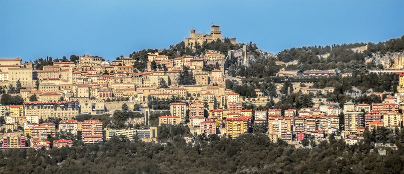 Panoramic view from San Leo to San Marino mountain