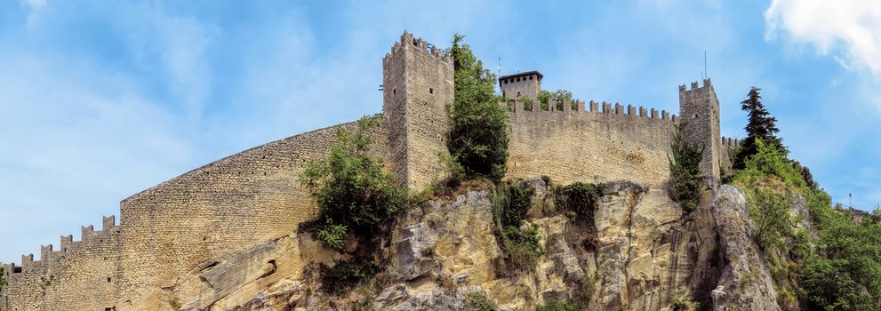 San Marino, San Marino Republic - June 16, 2017: Panoramic view of the Castle of San Marino